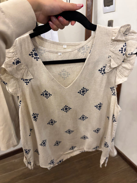 Polera lino escote en V